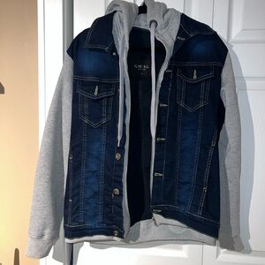 Denim and Gray Hoodie Jacket